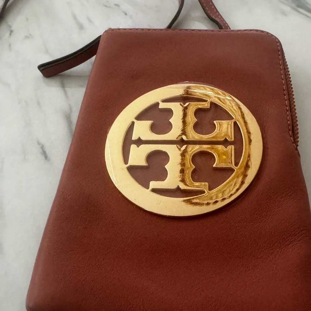 Tory Burch New Light  Brown and Gold Charlie Mini Phone Crossbody